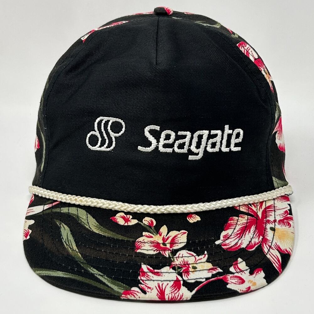 Vintage 80s Seagate Floral Hat Baseball Cap Computers Technology Snapback Black